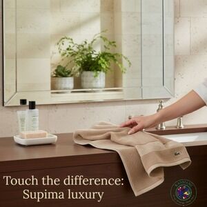 Supima Cotton Hand Towels by Lacoste – Heritage Sand,‎ Set of 2, 16"x30"